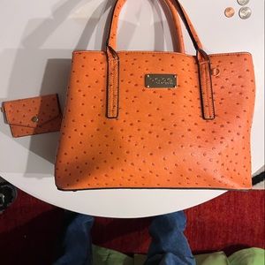 Bebe Aubrey Ostrich Satchel Orange